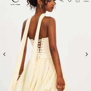 Backless Lace-Up Corset Cream Midi Dress
